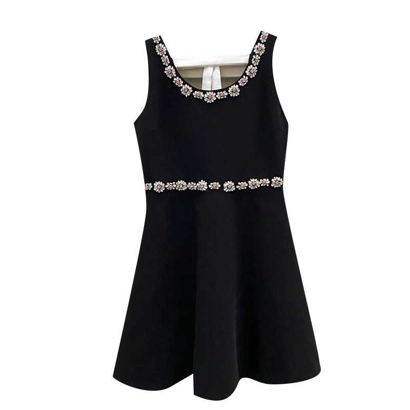 2022 Spring Summer New Diamond-Studded Dress High-Waist Sleeveless Runway Luxury Brand Women’s French Bow Suspender Dresses alx