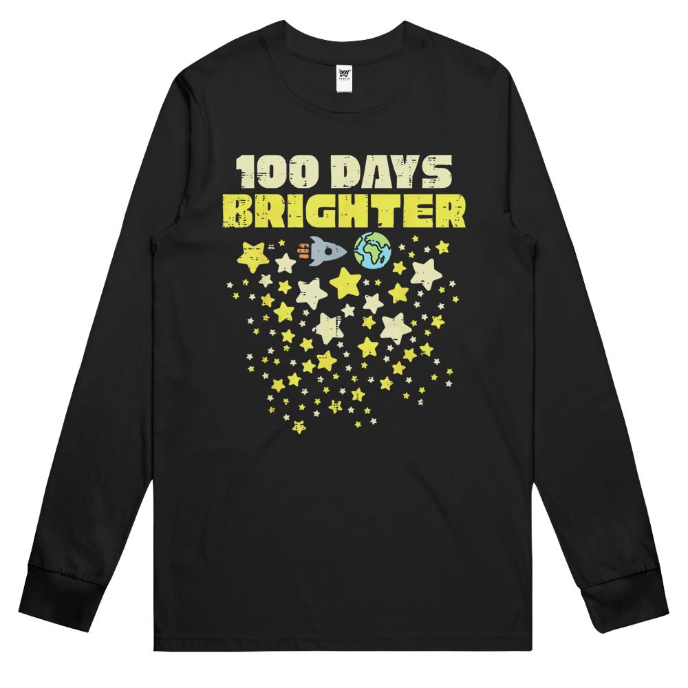 100 Days Brighter Shirt 100Th Day Of School Stars Rocket Long Sleeve T Shirts