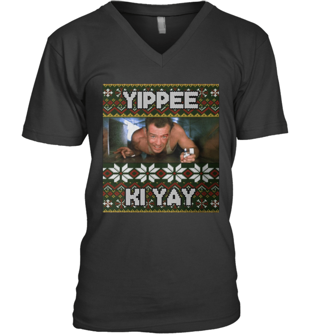 Yippee Ki Yay Ugly Christmas Sweater Die Hard Tribute VNeck