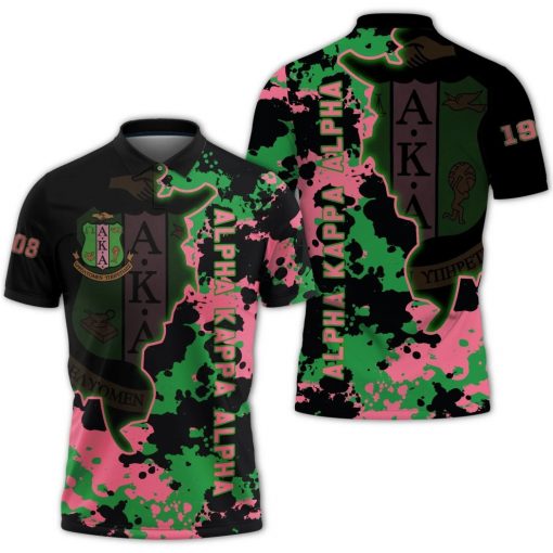 Alpha Kappa Alpha 1908 Emblem Paint Splatter Polo Shirt