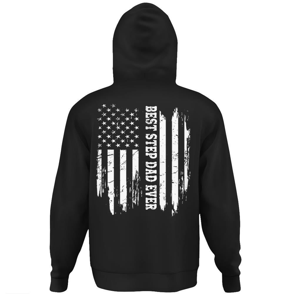 Best Step Dad Ever American Flag Father’S Day Mens Husband Hoodie Print On Back