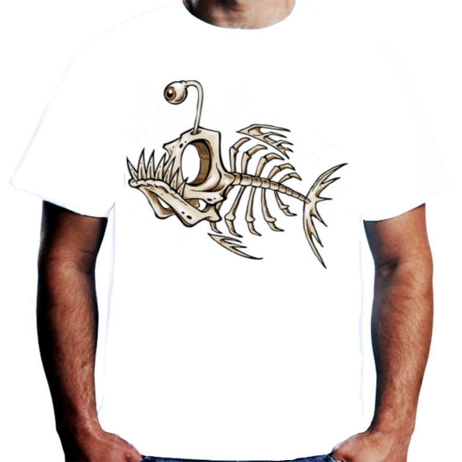 Velocitee Mens Bone Fish T Shirt Weird Skeleton Fashion