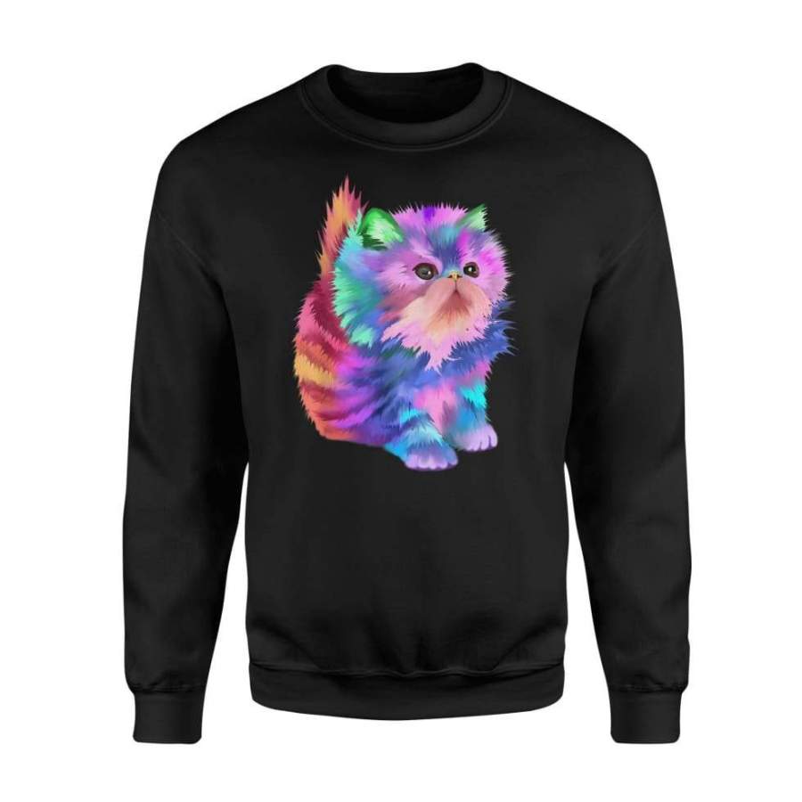 Colorful Cute Funny Rainbow Kitten Rave EDM Cat Shirt – Standard Fleece Sweatshirt