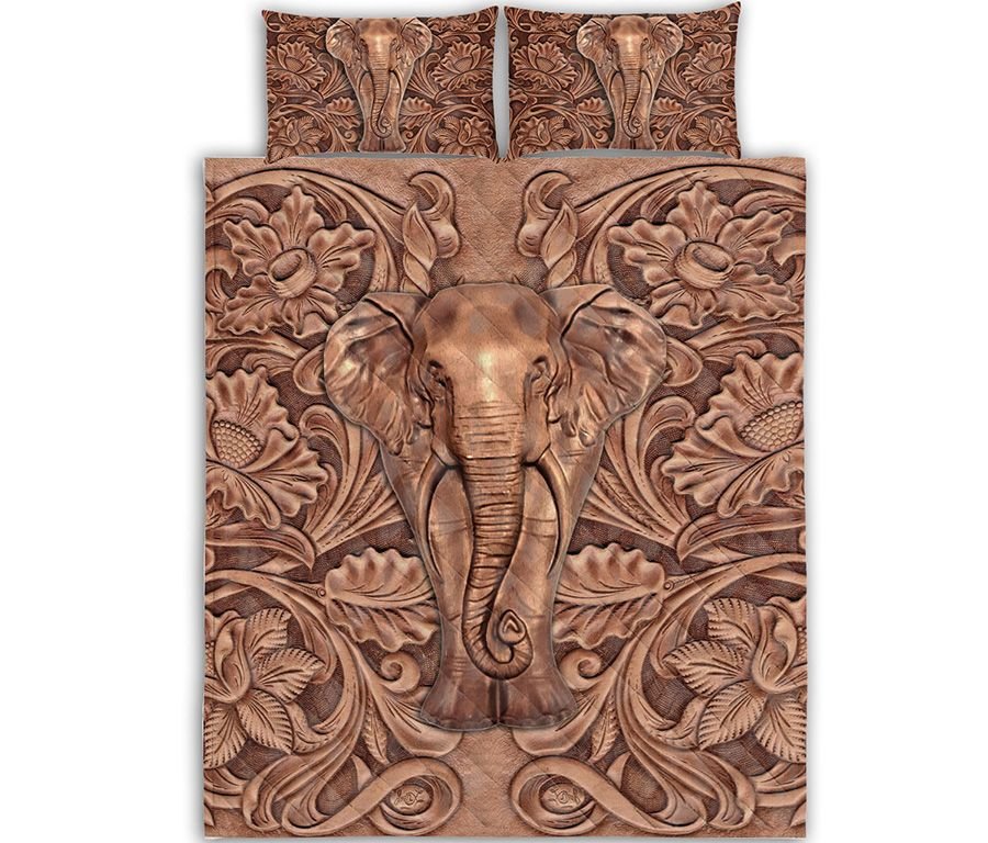 Quilt Bedding Set Twin Queen King Size Bed Quilts Quilting Fabric – Elephant Wood Sculpture H011147 – Sharkscustom