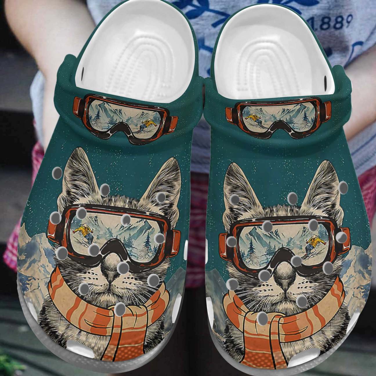 Skiing Personalized Clog, Custom Name, Text, Color, Number Fashion Style For Women, Men, Kid, Print 3D Skiing Cat