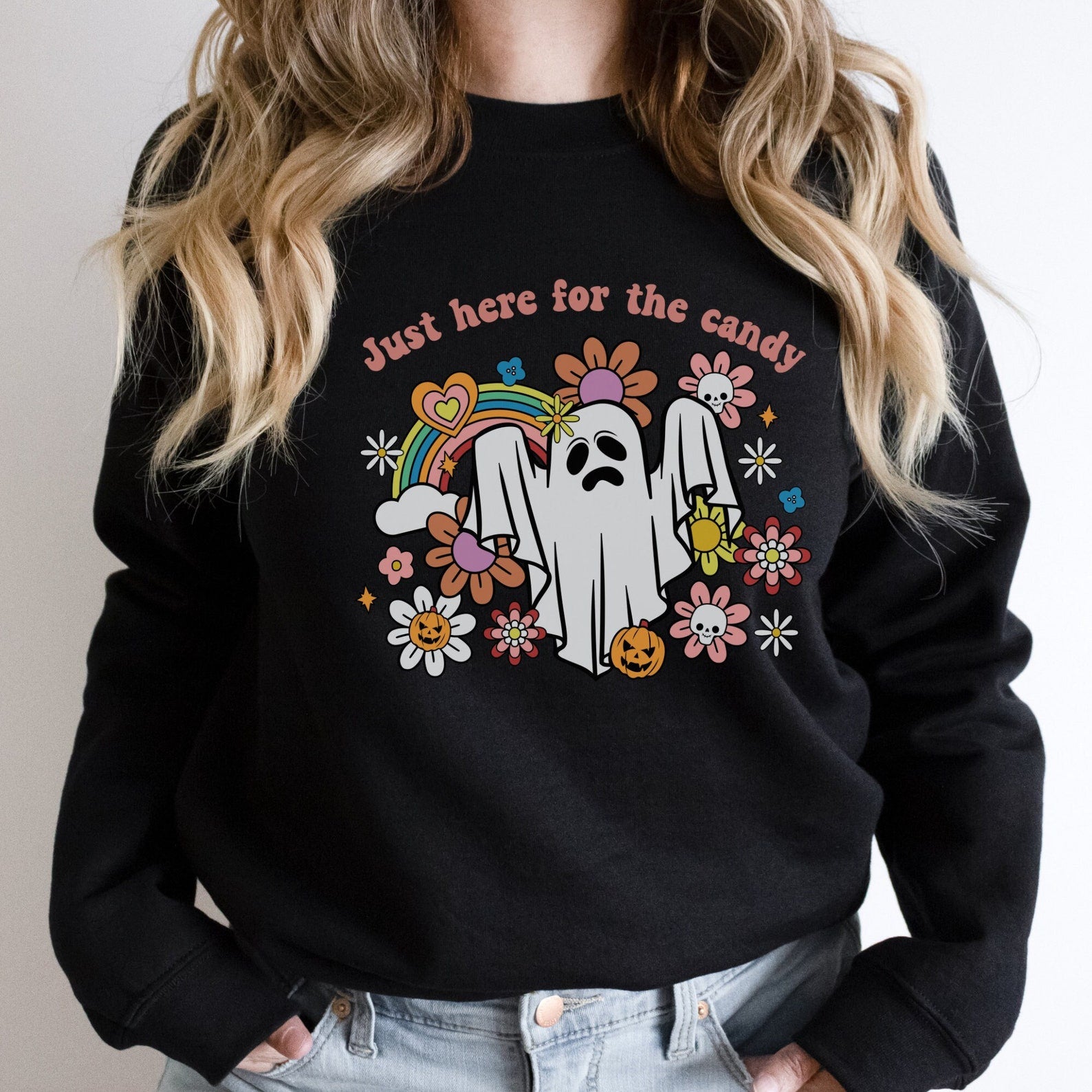 Here For The Candy 2D Crewneck Sweatshirt All Over Print Sweatshirt For Women Sweatshirt For Men