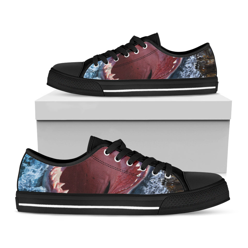 Angry Shark Print Black Low Top Shoes