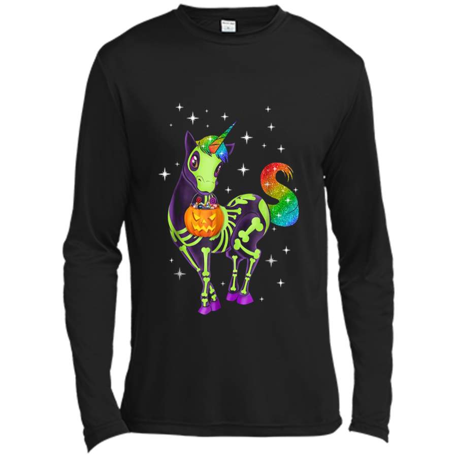 Unicorn Skeleton Halloween Magical Candy Glow Gift  Long Sleeve Moisture Absorbing Shirt