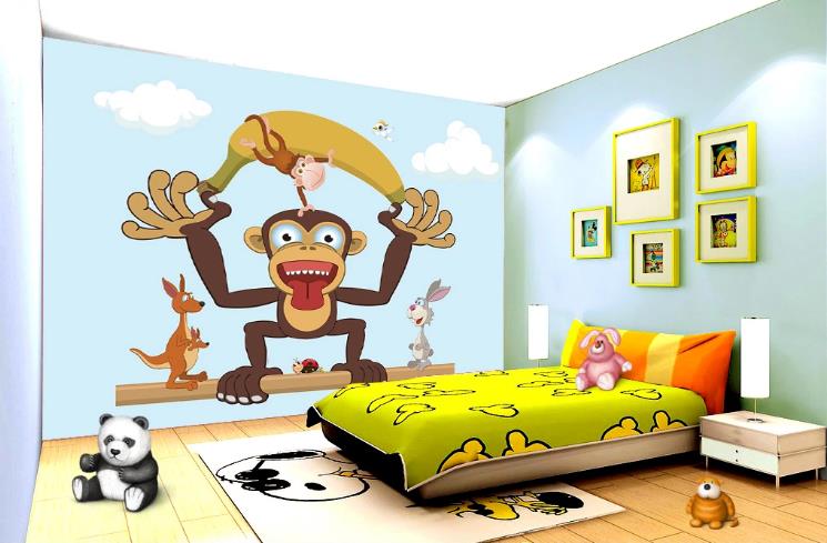 3D Cartoon Animal Monkey Bunny Banana Wall Mural Wallpaper Lqh 315