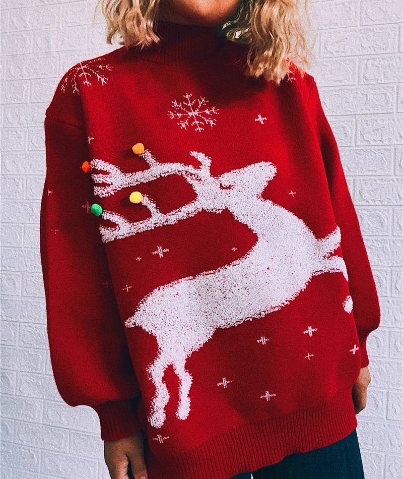 Xmas Reindeer Ugly Christmas Sweater With Snowflake Jumper