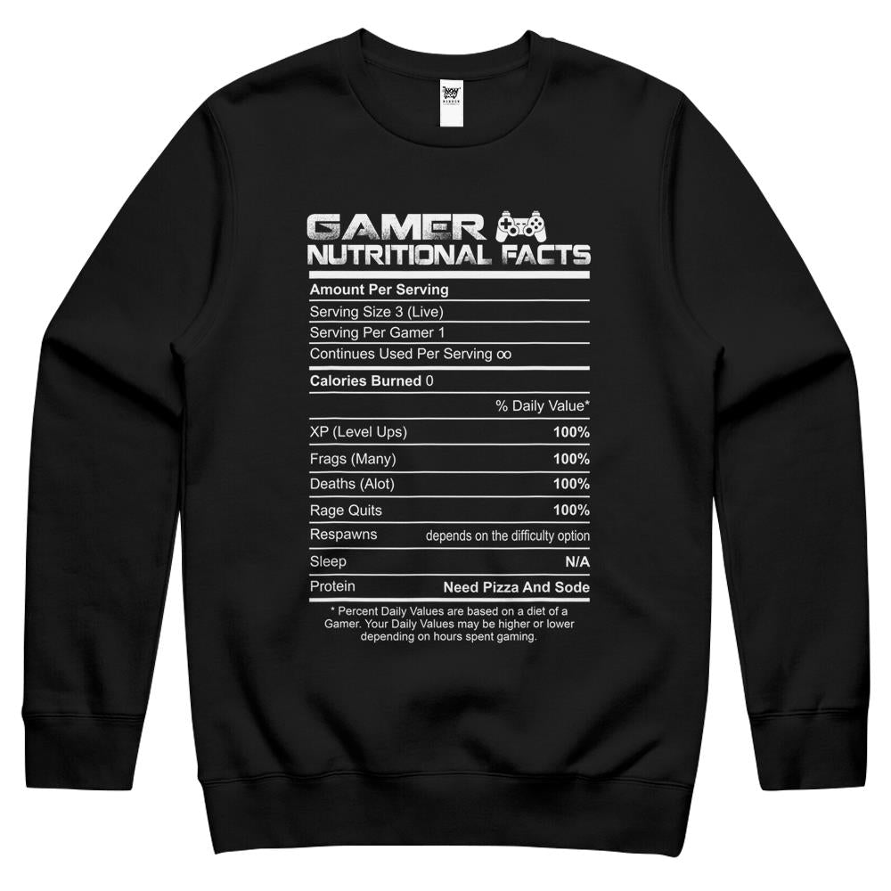 Nutritional Facts Shirt, Gamer Nutrition Facts Shirt, Gamer Nutritional Facts Novelty Video Game Lover World Gamer Crewneck Sweatshirt