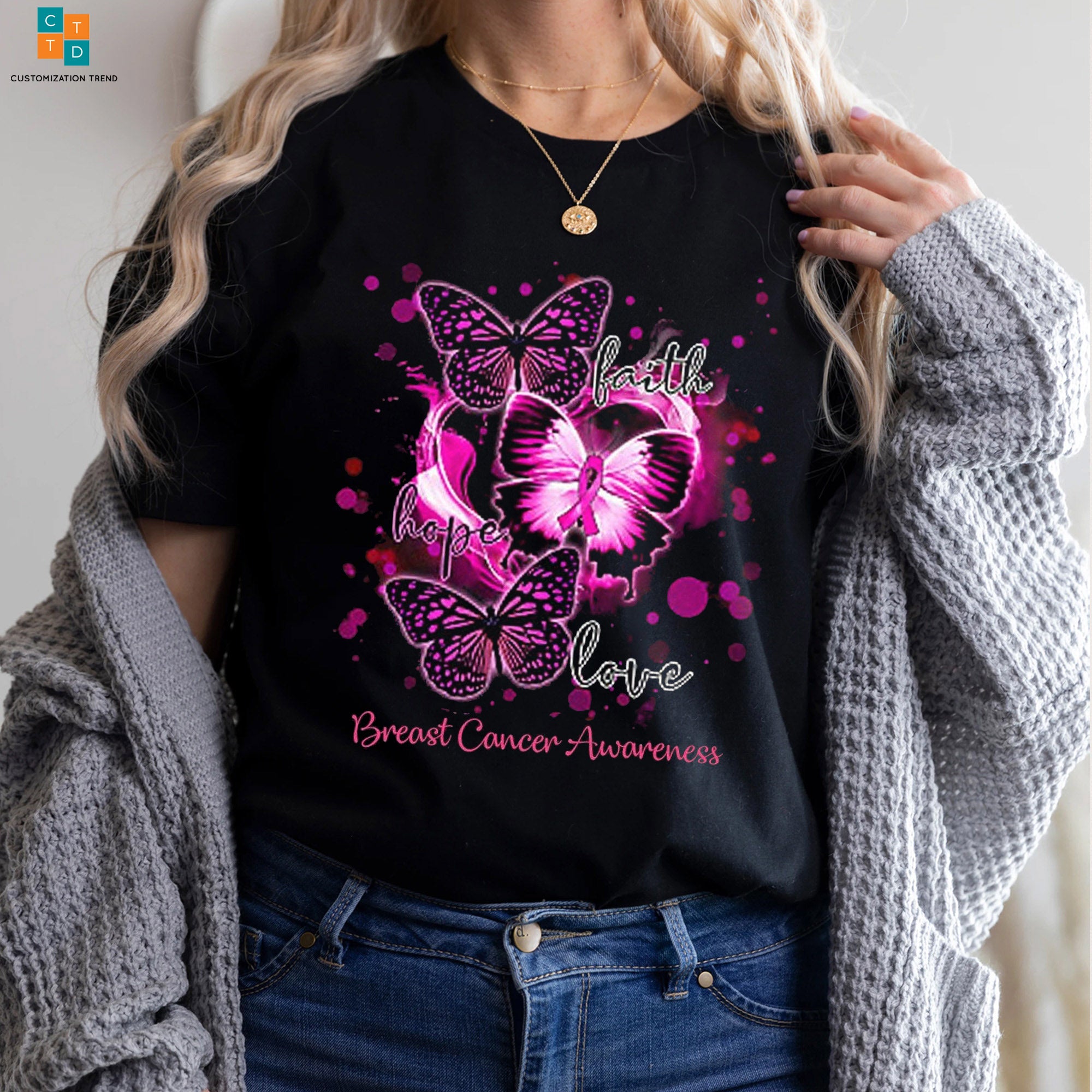 Breast Cancer Awareness Faith Hope Love Butterfly Hoodie, Shirt