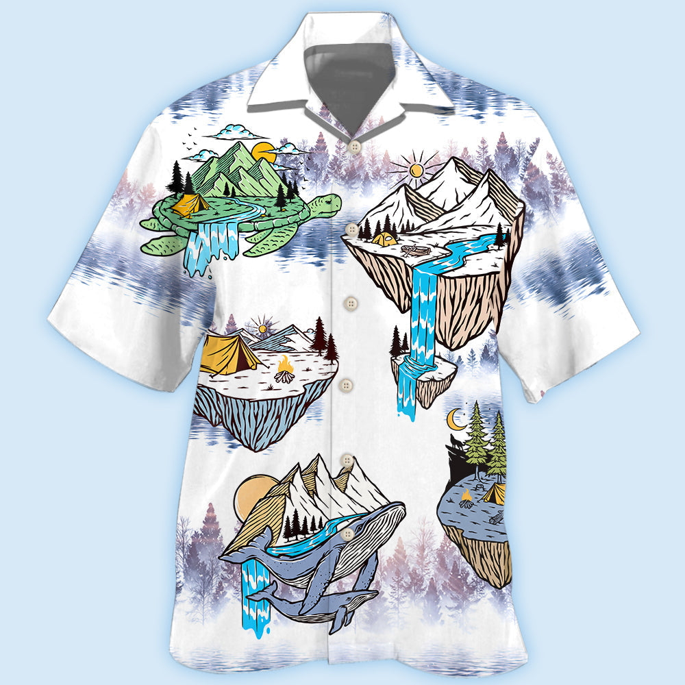 Camping Turtle And Shark Hawaiian Shirt