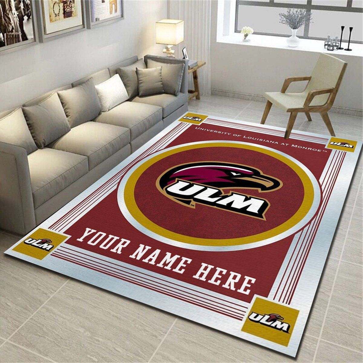 ULM Warhawks Personalized Area Rugs, Team Living Room Bedroom Carpet, Customized Floor Mat