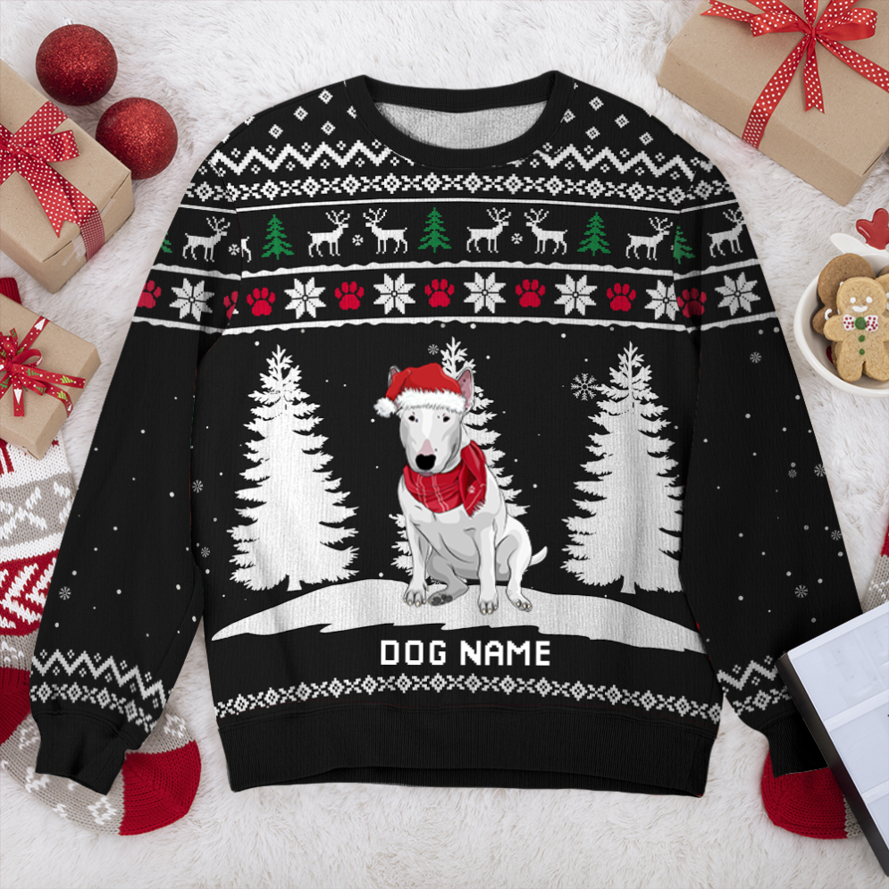 Bull Terrier Winter Dog Personalized Sweater, Dog Ugly Christmas Sweater