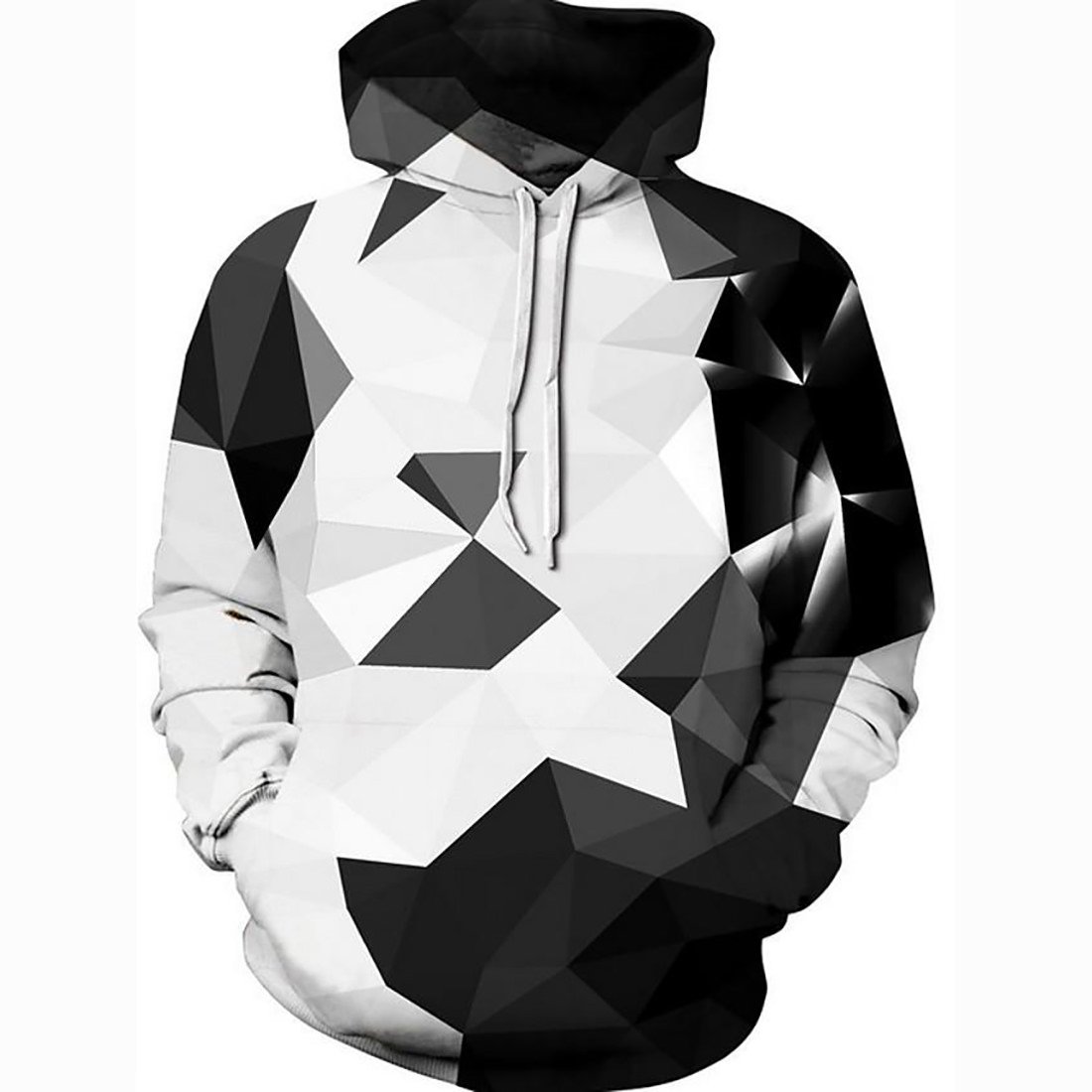 3D Printed Geometric Hoodie – Hooded Loose White Pullover