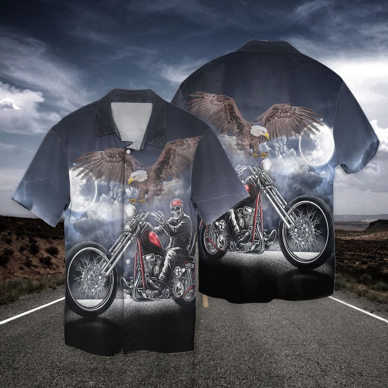 Riding Skull And Eagle At Night Full Print Hawaii Shirt Ha78595