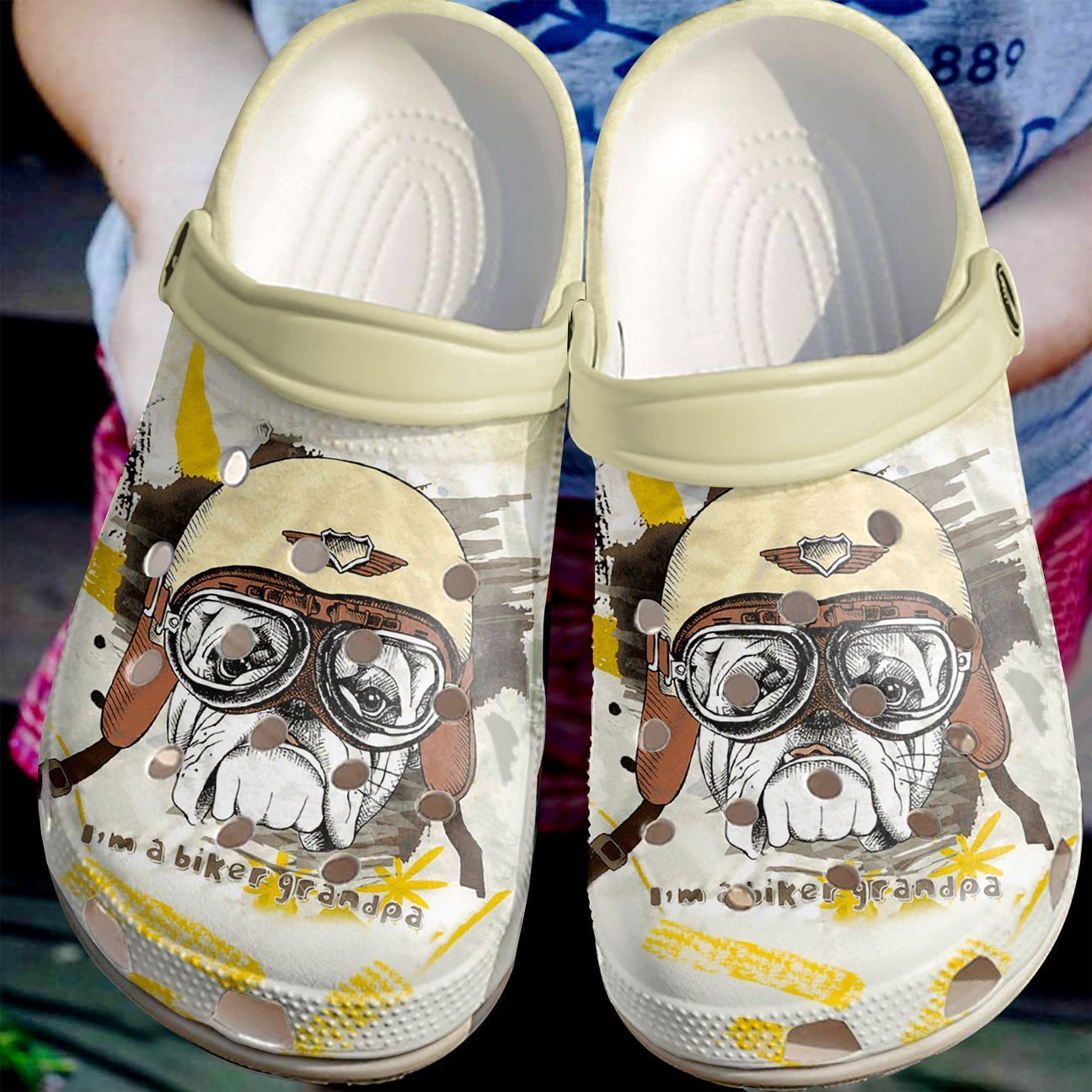 Bulldog Personalized Clog, Custom Name, Text I’M A Biker, Fashion Style For Women, Men, Kid, Print 3D