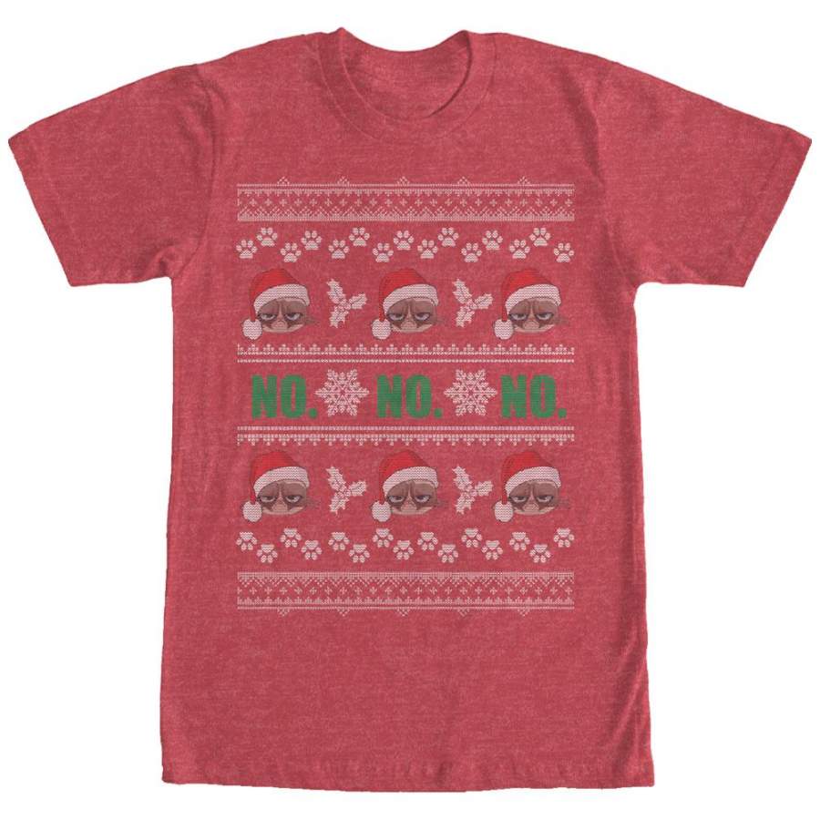 Grumpy Cat Men’s Ugly Christmas No  T Shirt Red Heather