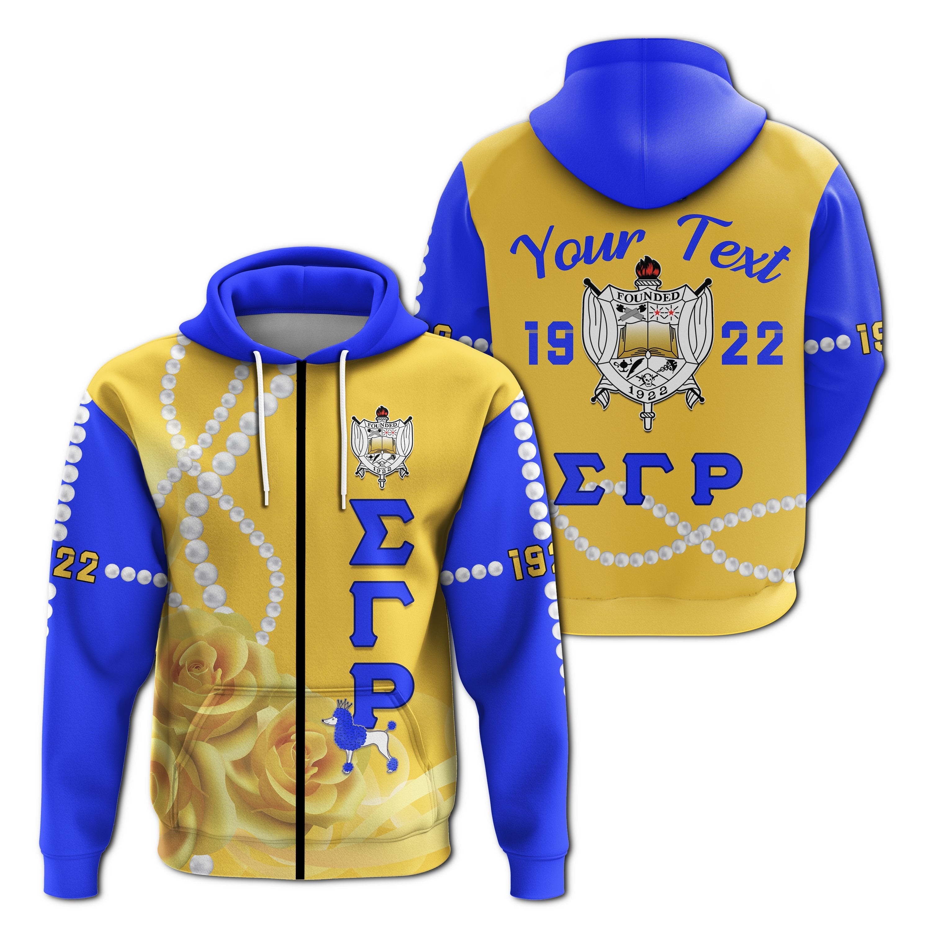 (Custom Personalised) Sigma Gamma Rho – Zip Hoodie Yellow Tea Rose Lt13