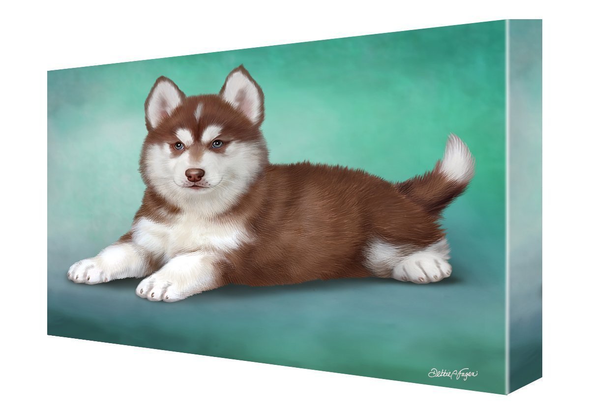 Siberian Husky Puppy Dog Painting Printed On Canvas Wall Art Signed