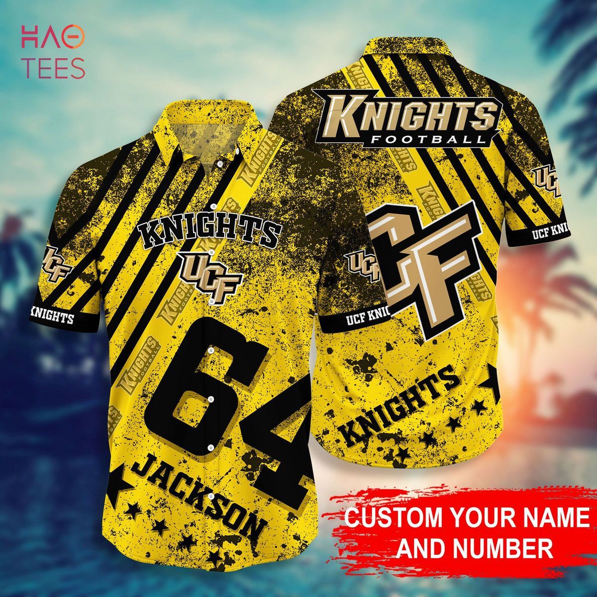 NCCA Ucf Knights Custom Name Number Gold Hawaiian Shirt