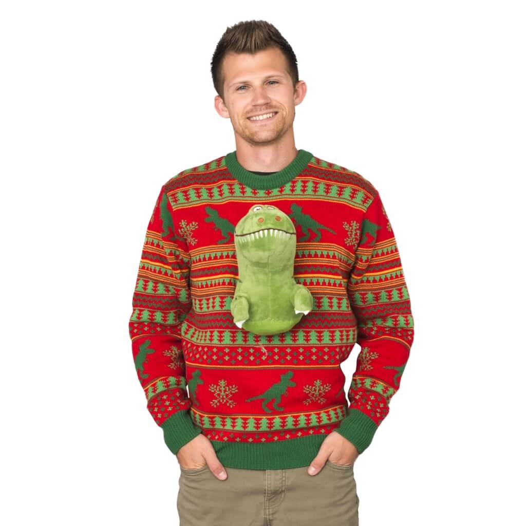 3D T-Rex Plushie Ugly Christmas Sweater