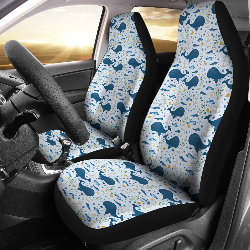 Pattern Print Whale Humpback Seat Cover Car Seat Covers Set 2 Pc, Car Accessories Car Mats