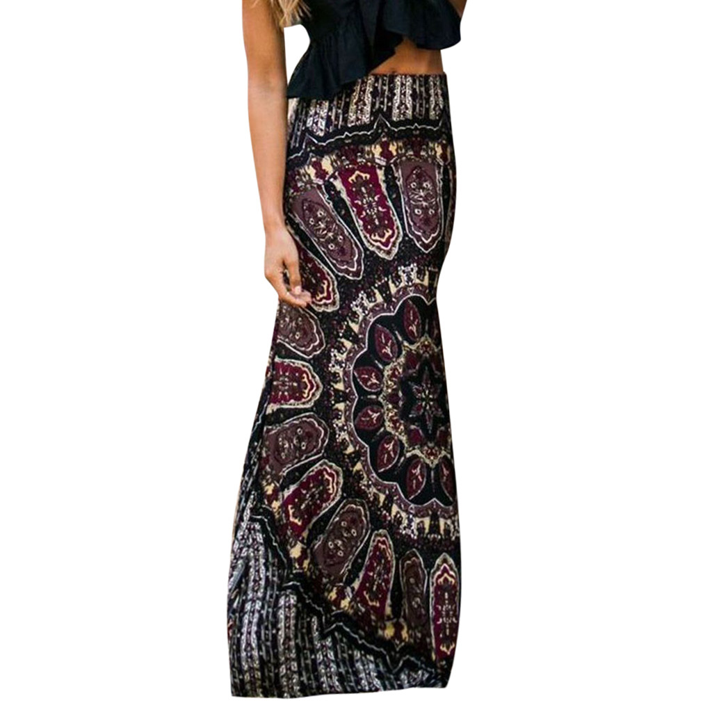 Women’s Maxi Summer Long Casual Retro Boho Tribal Floral Gypsy Muslim Skirt Long Skirt Vintage Elegant Woman Party Dress юбка alx