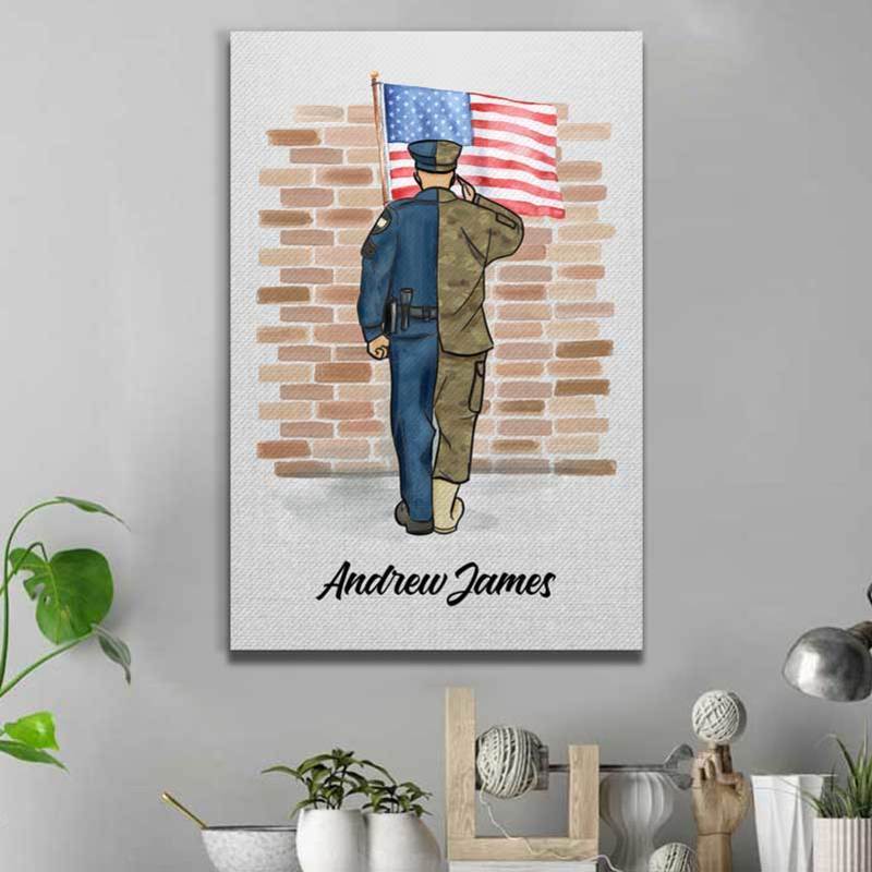 Military Police Officer Watercolor Thin Blue Line Canvas Print