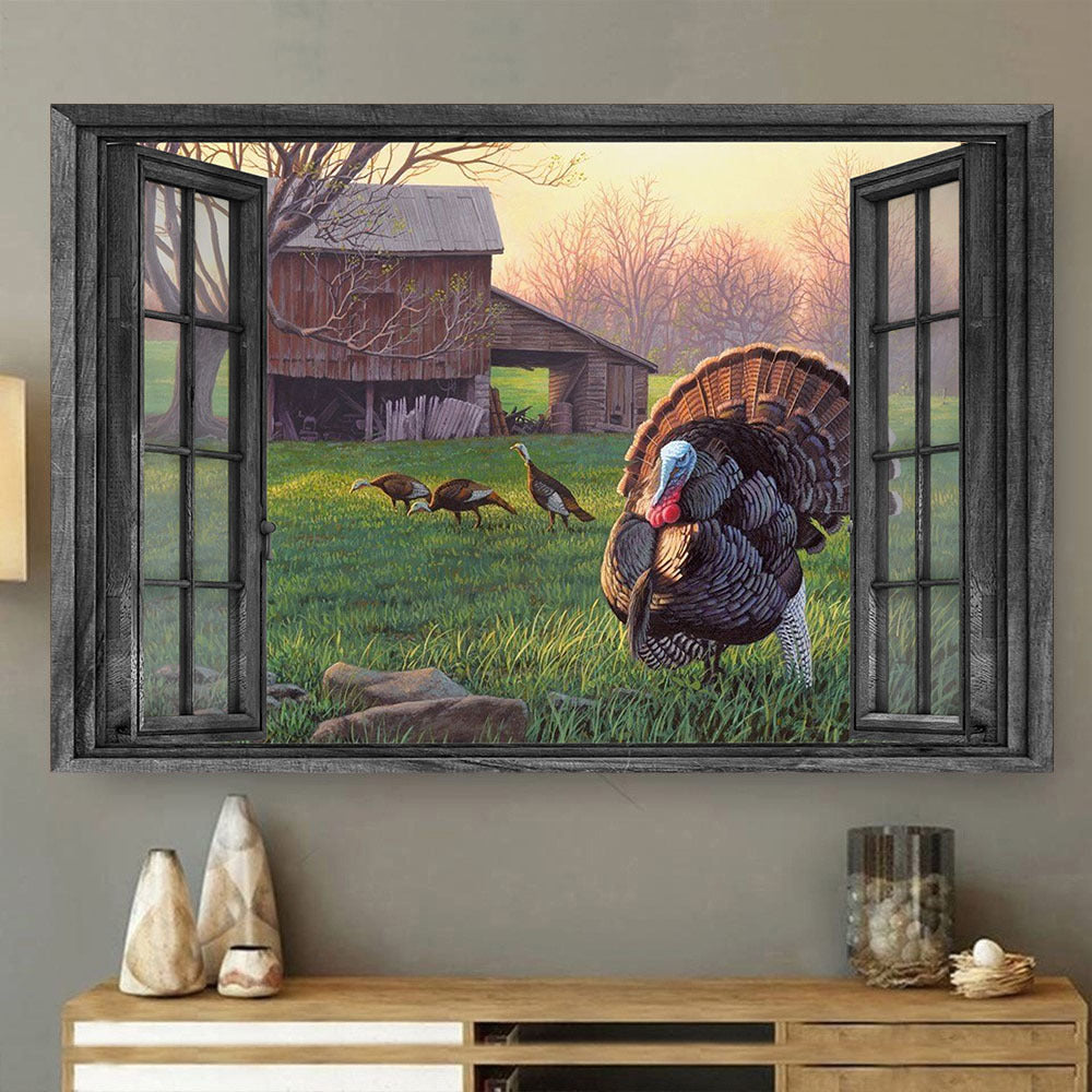 Turkey Wall Art 3D Painting Art Opend Window Grassland Farm Animals Lover