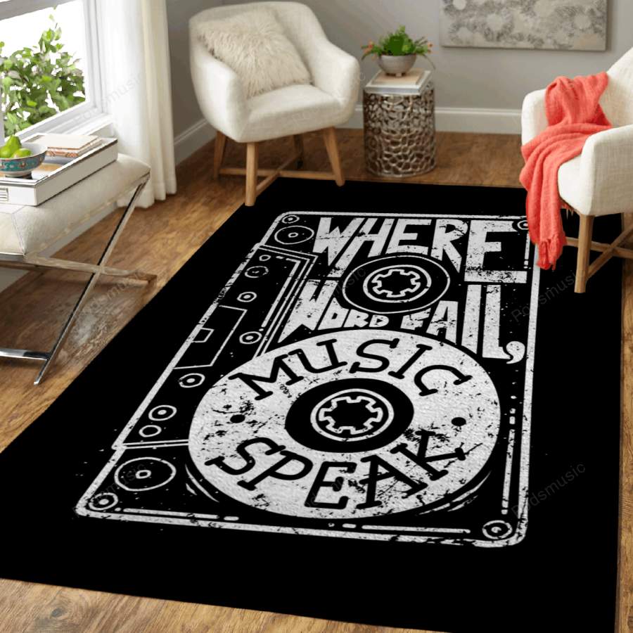 Music Speak Typography – Typography Art For Fans Area Rug Living Room Carpet Floor Decor