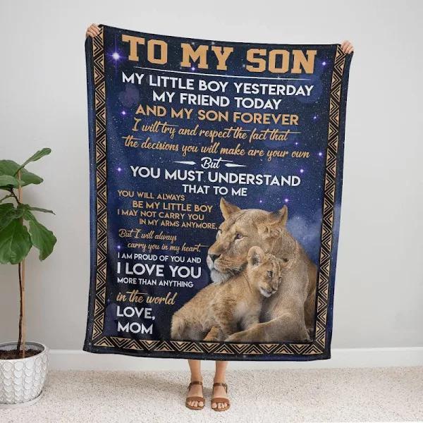 To My Son My Little Boy Yesterday Fleece Blanket Gift For Son From Mom Home Decor Bedding Couch Sofa Soft And Comfy Cozy