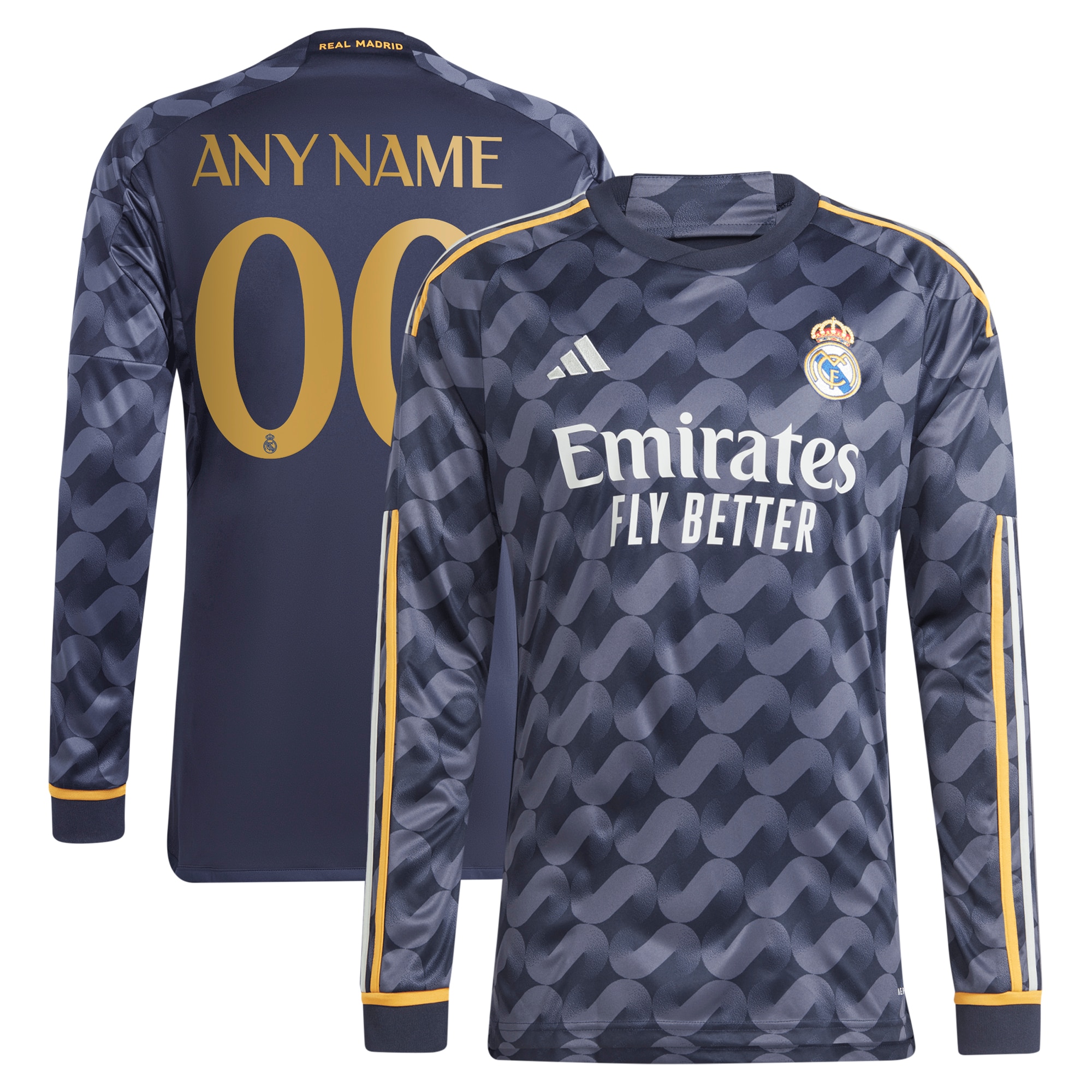 Real Madrid 2023/24 Away Long Sleeve Replica Custom Jersey – Navy