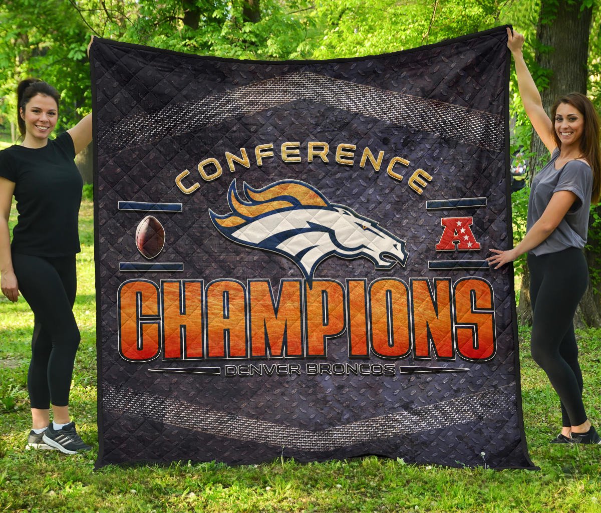 Denver American Football Broncos Broncos Champions On Steel Background Premium Quilt Blanket