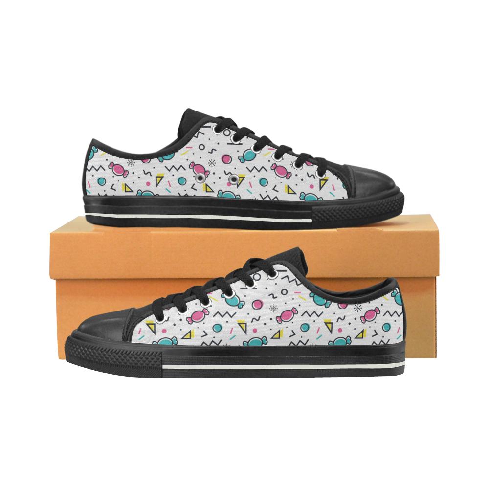 Candy Design Pattern Kid’S Low Top Canvas Shoes Black