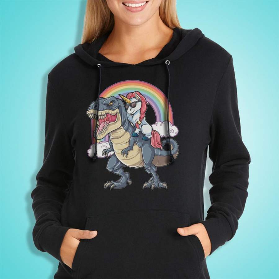 Unicorn Riding T Rex Dinosaur Women’S Hoodie