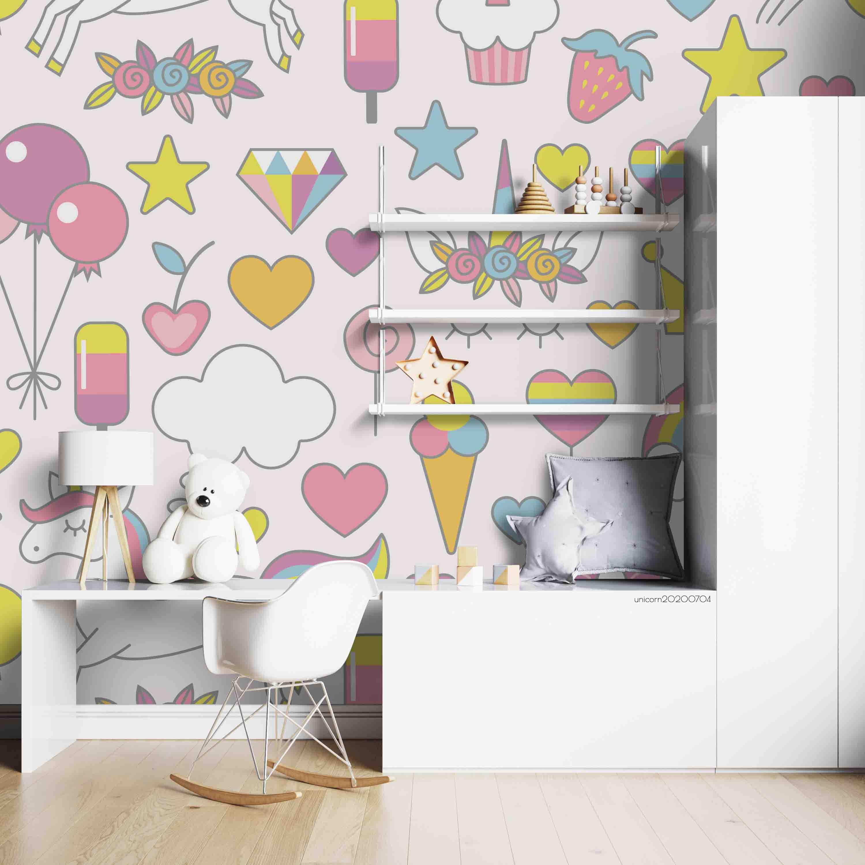 3D Cartoon Colorful Unicorn World Wall Mural Wallpaper Lxl 259