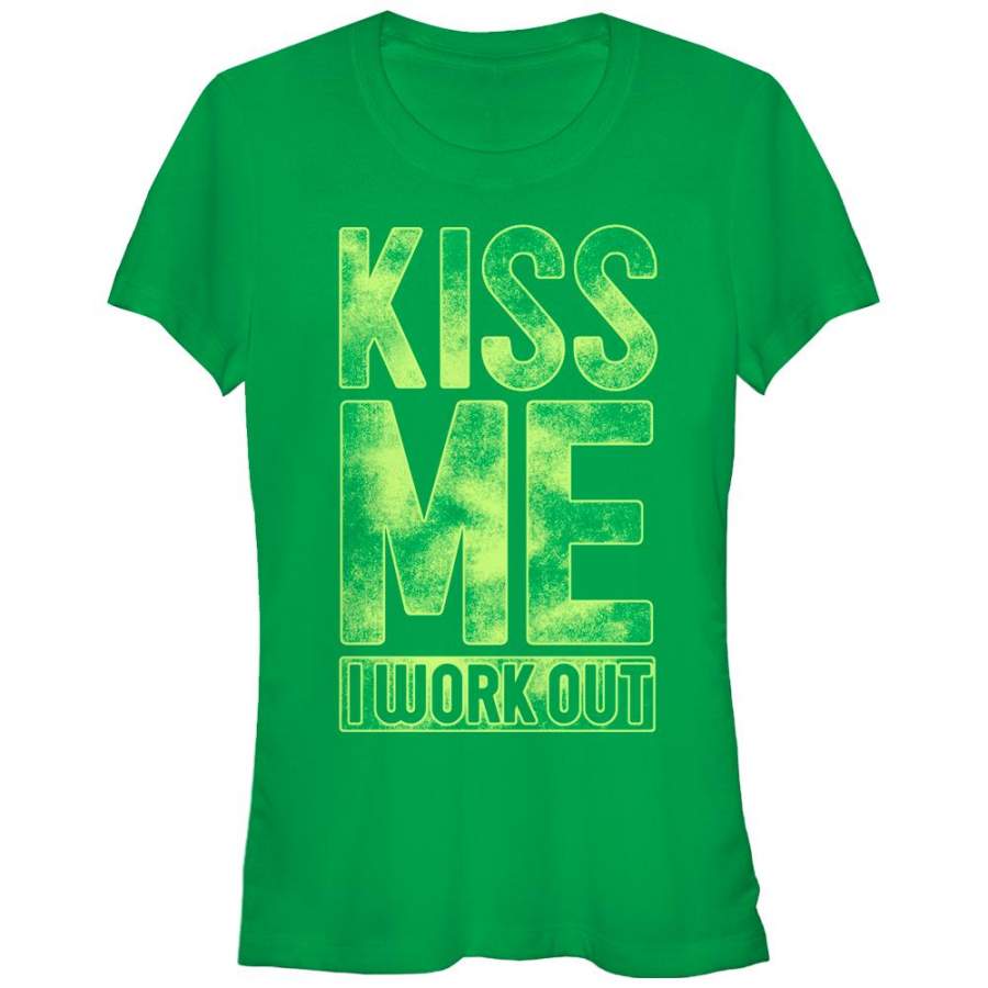 CHIN UP Junior’s Kiss Me I Work Out  T Shirt Kelly Green