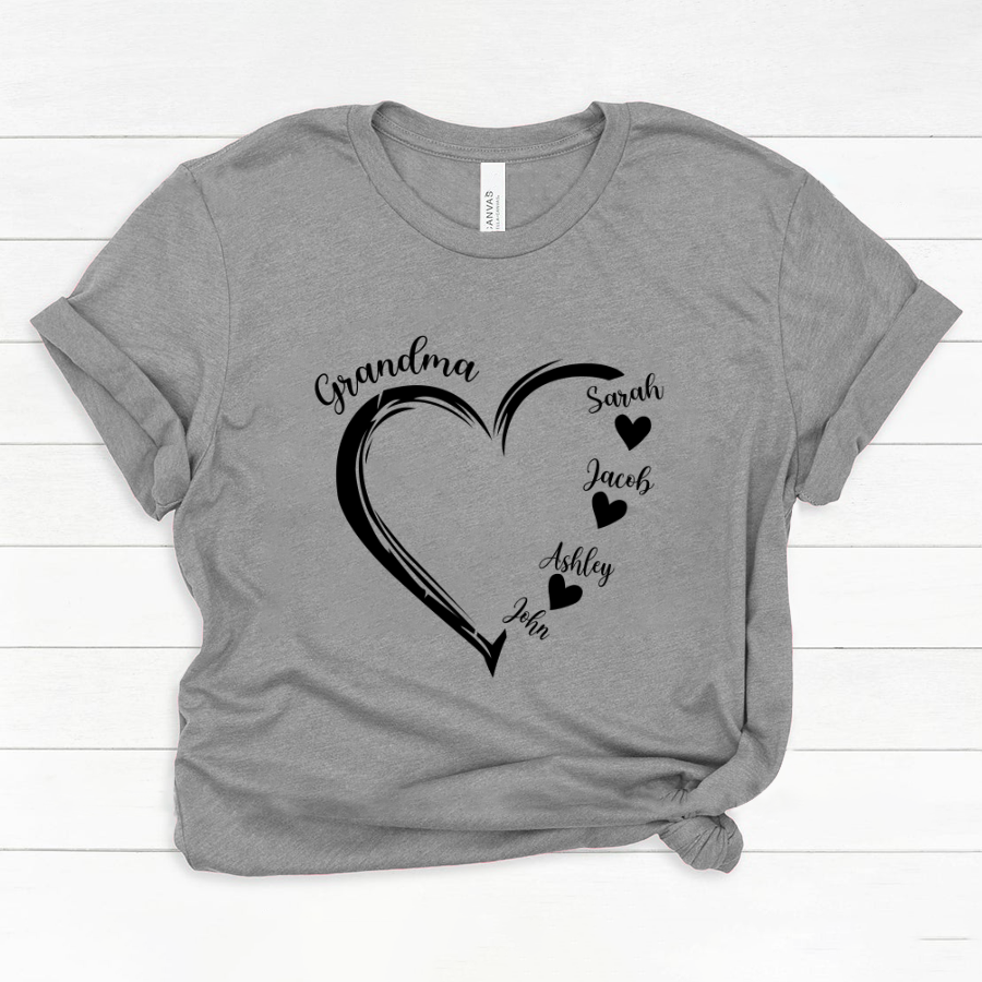 Grandma And Grandkids Heart , Grandma Heart Shirt, Custom Nana Shirt, Grandma And Grand Kids Classic Canvas