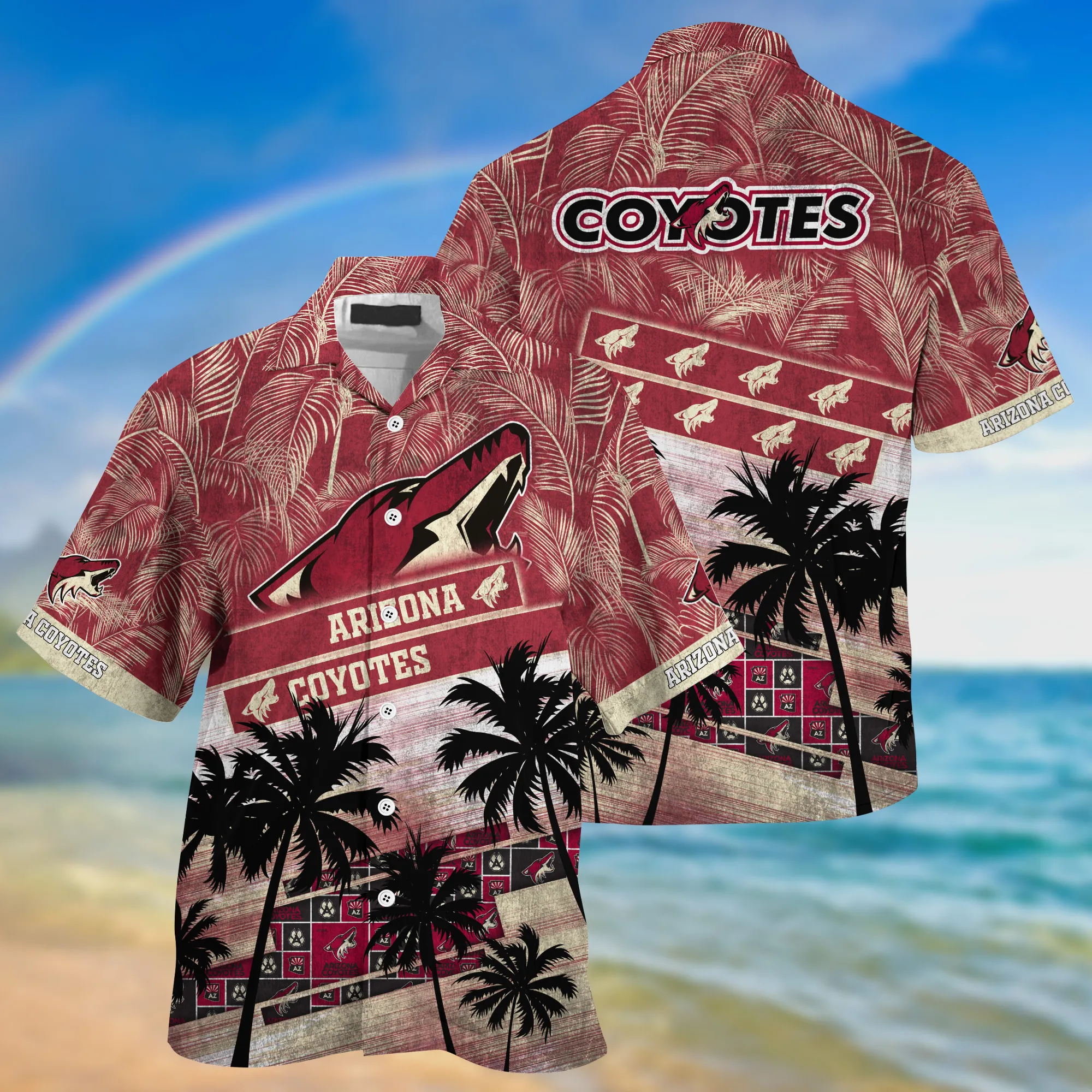 Arizona Coyotes Nhl Palm Tree Pattern Hawaii Shirt For Sports Fans Unisex Sport Hawaii Shirt