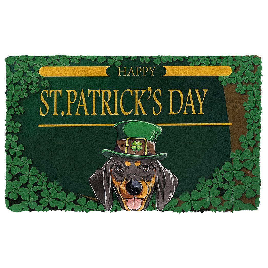 Gearhumans 3D Happy St Patrick Day Dachshund Custom Doormat