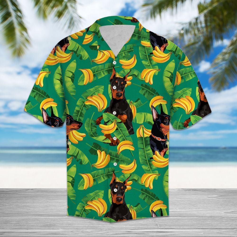 Tropical Banana Doberman Pinscher Aloha Hawaiian Shirt Colorful Short Sleeve Summer Beach Casual Shirt For Men And Women