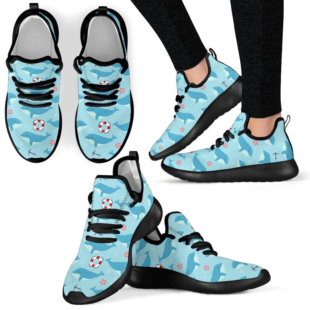 Whale Humpback Pattern Print Black Men Women Knit Sneaker