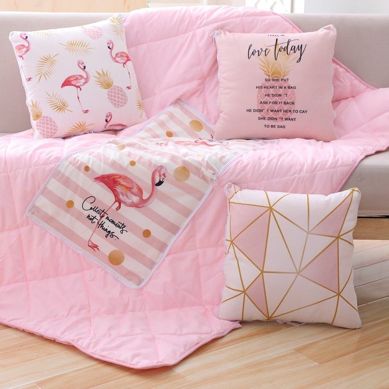 Flamingo Summer Pillow and 3D Quilt Blanket 1481