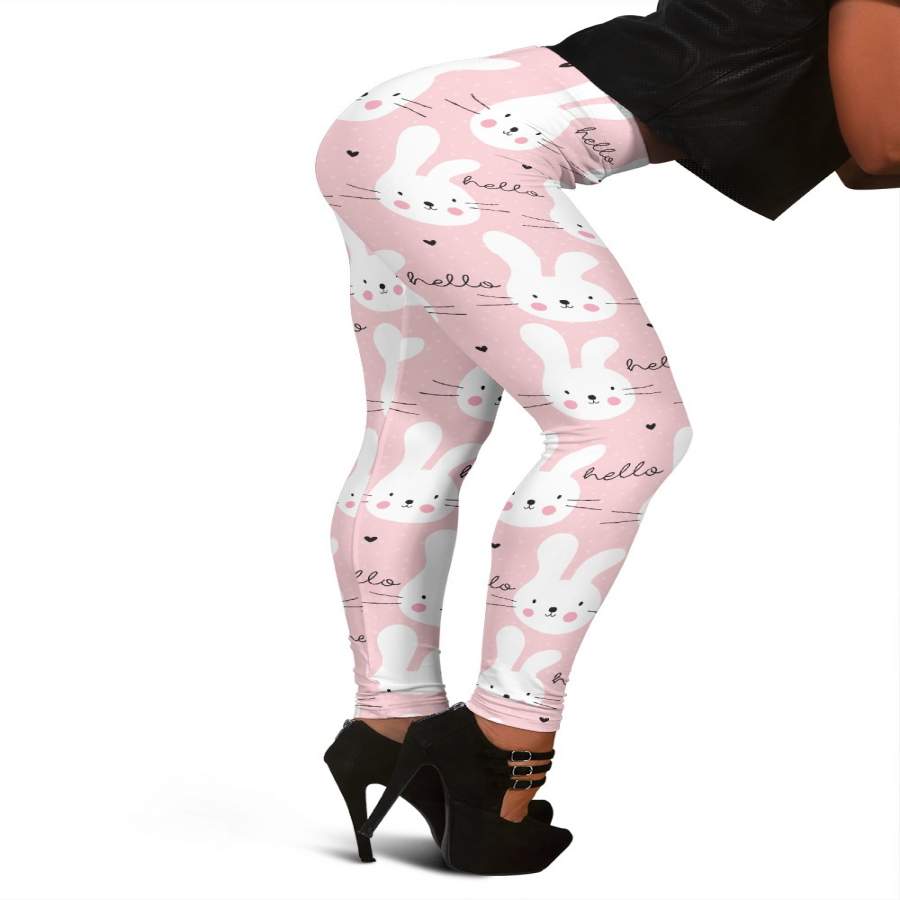 Pink Bunny Rabbit Print Pattern Women Leggings