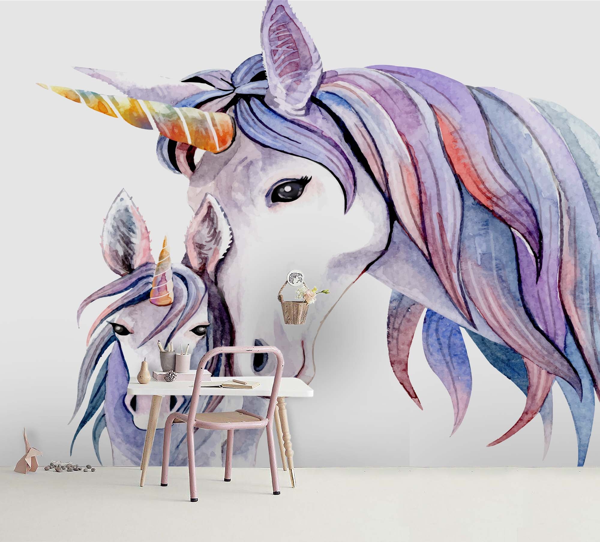 3D Colourful Animal Loveliness Unicorn Mom Son Wall Mural Wallpaper Zy D29