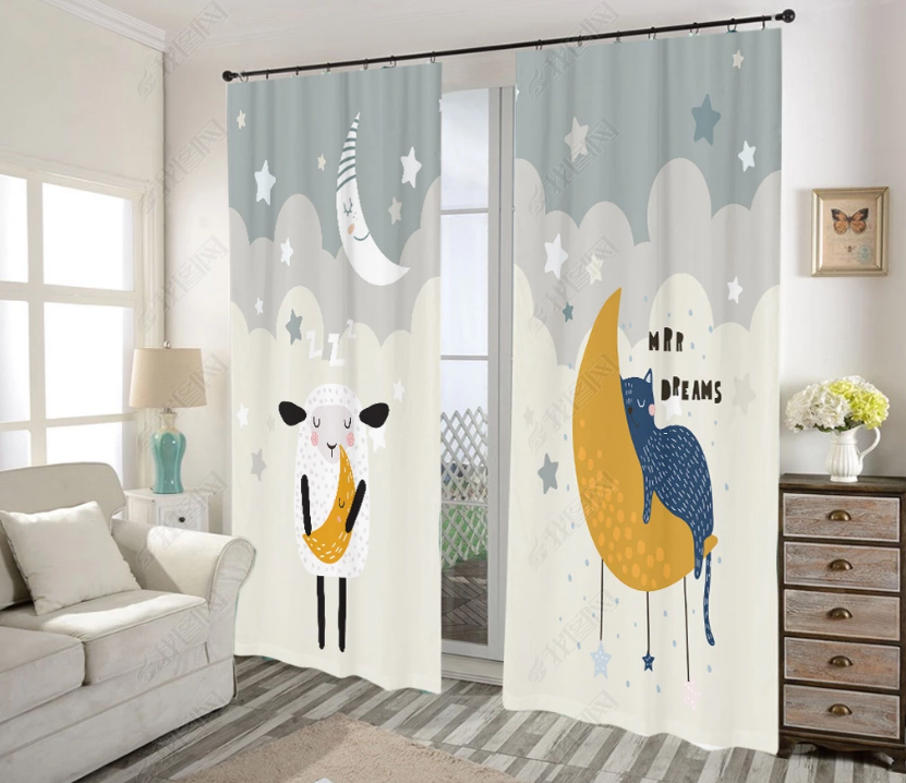 3D Cartoon Animal Moon Star Curtains And Drapes Lqh 37