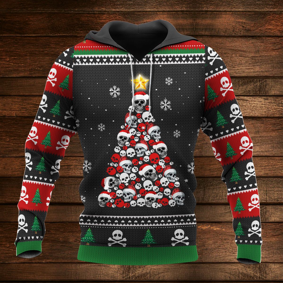 AmazeStyleZ 3D Knitting Pattern Ugly Christmas Hoodie/Sweater Skull Christmas Tree Ugly Christmas Sweater 3D Hoodie Gift For Skull Lover 3D Printed Hoodies