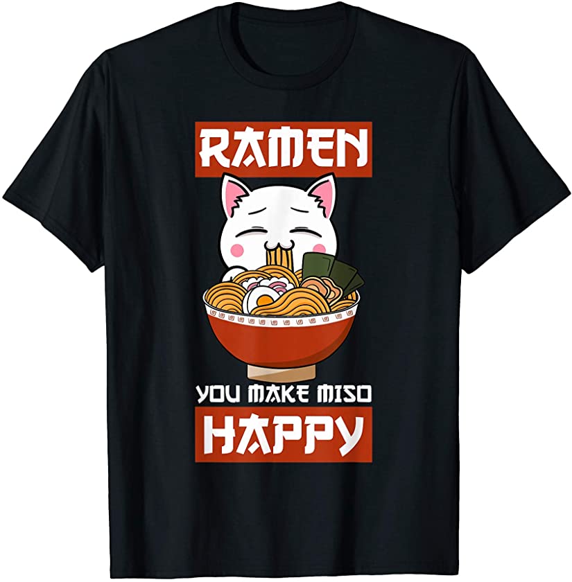 Ramen Cat Miso Soup Hot Noodle Kitten Meow Japanese Gift T-Shirt